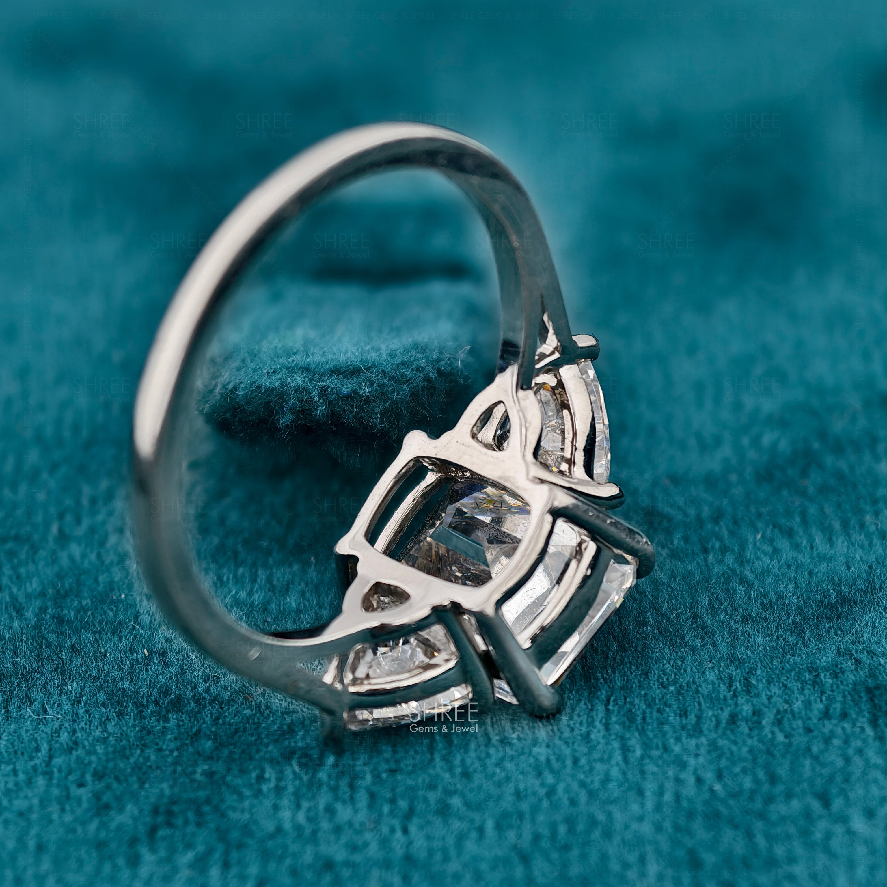 Emerald Cut Lab Diamond 3 Stone Modern Engagement Ring