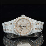 Front view of Iced out Moissanite AP Watch  41 MM  Rose Gold Tone