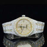 Front view of Iced out Moissanite AP Watch  41 MM  Yellow Gold Tone