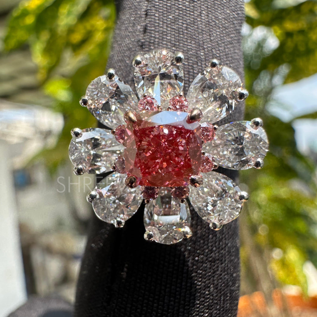 Pear and Cushion Cut Lab Diamond Fing Floral 14K Gold For Girlfriend Wife Birthday Gift