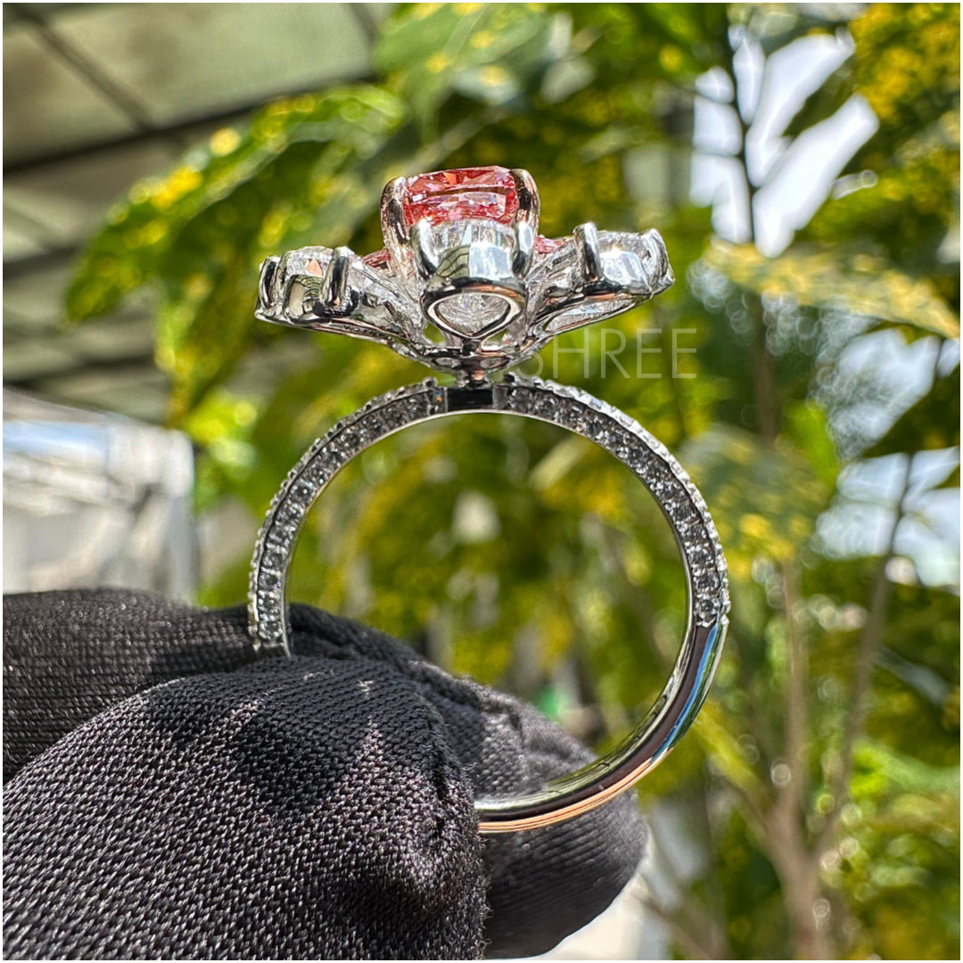 Pear and Cushion Cut Lab Diamond Fing Floral 14K Gold For Girlfriend Wife Birthday Gift