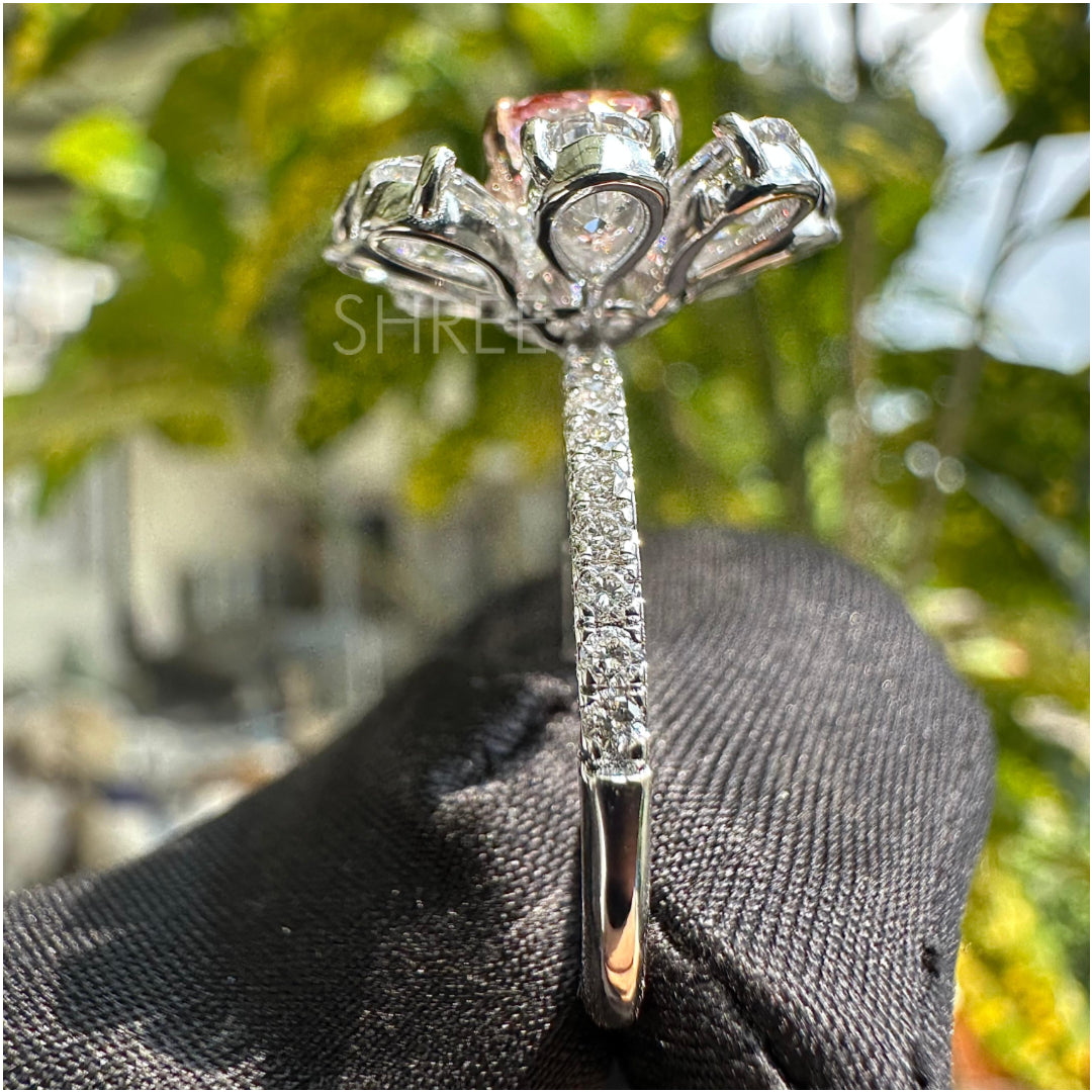 Pear and Cushion Cut Lab Diamond Fing Floral 14K Gold For Girlfriend Wife Birthday Gift