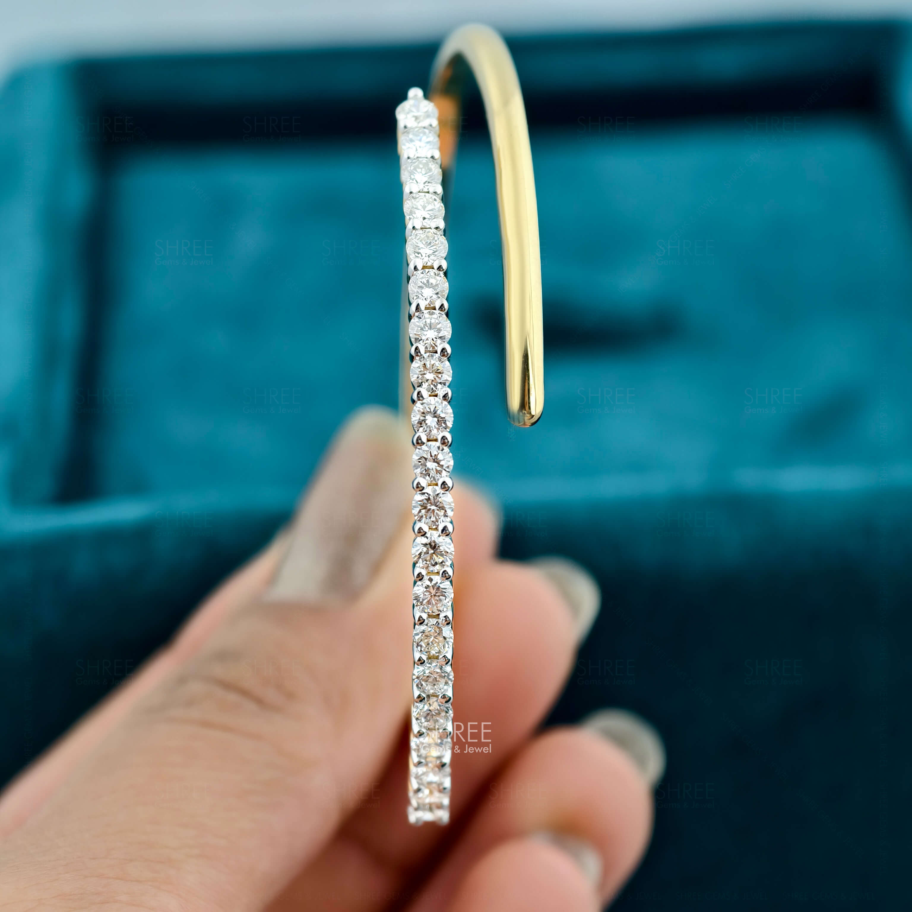 Hand Holding Bracelet View of Lab Grown Bangle Bracelet