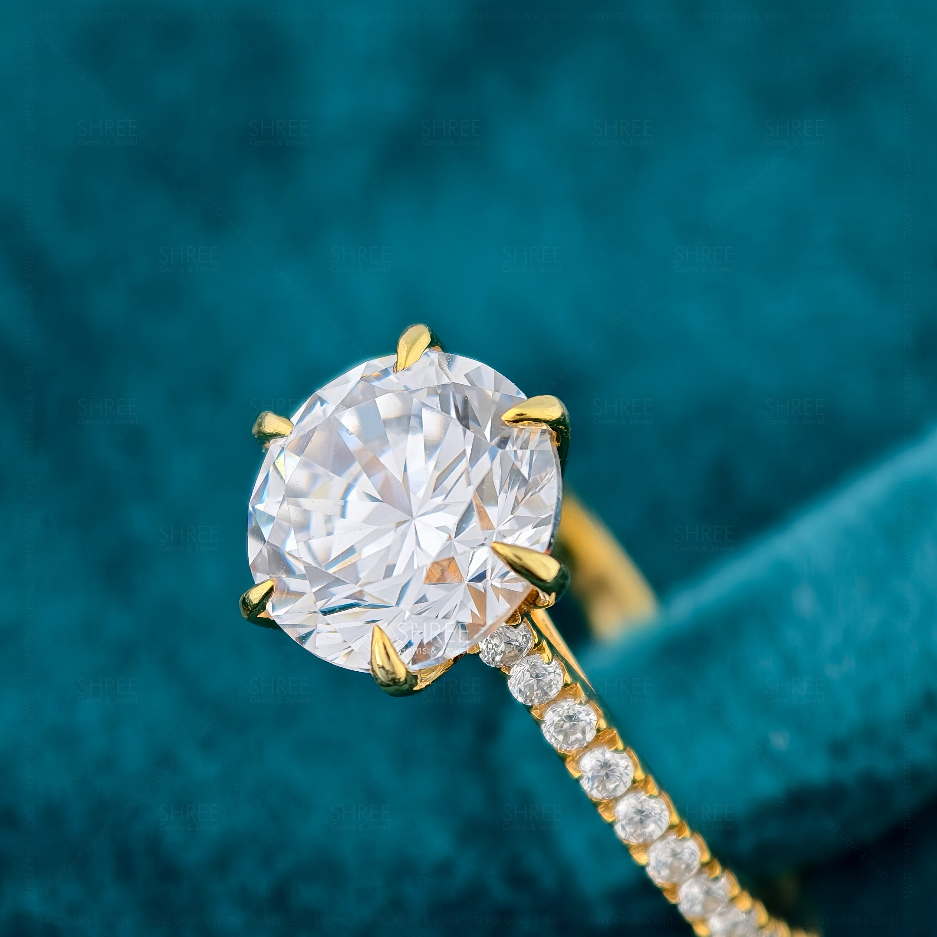 Round Cut Lab Diamond Gold Engagement Ring