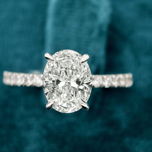 Oval Cut Lab Diamond Halo Engagement Ring