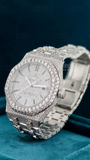 Close View of Luxury Ap icedout Moissanite Timepiece | 41 MM | White Gold Tone