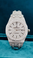 Front View of Luxury Ap icedout Moissanite Timepiece | 41 MM | White Gold Tone
