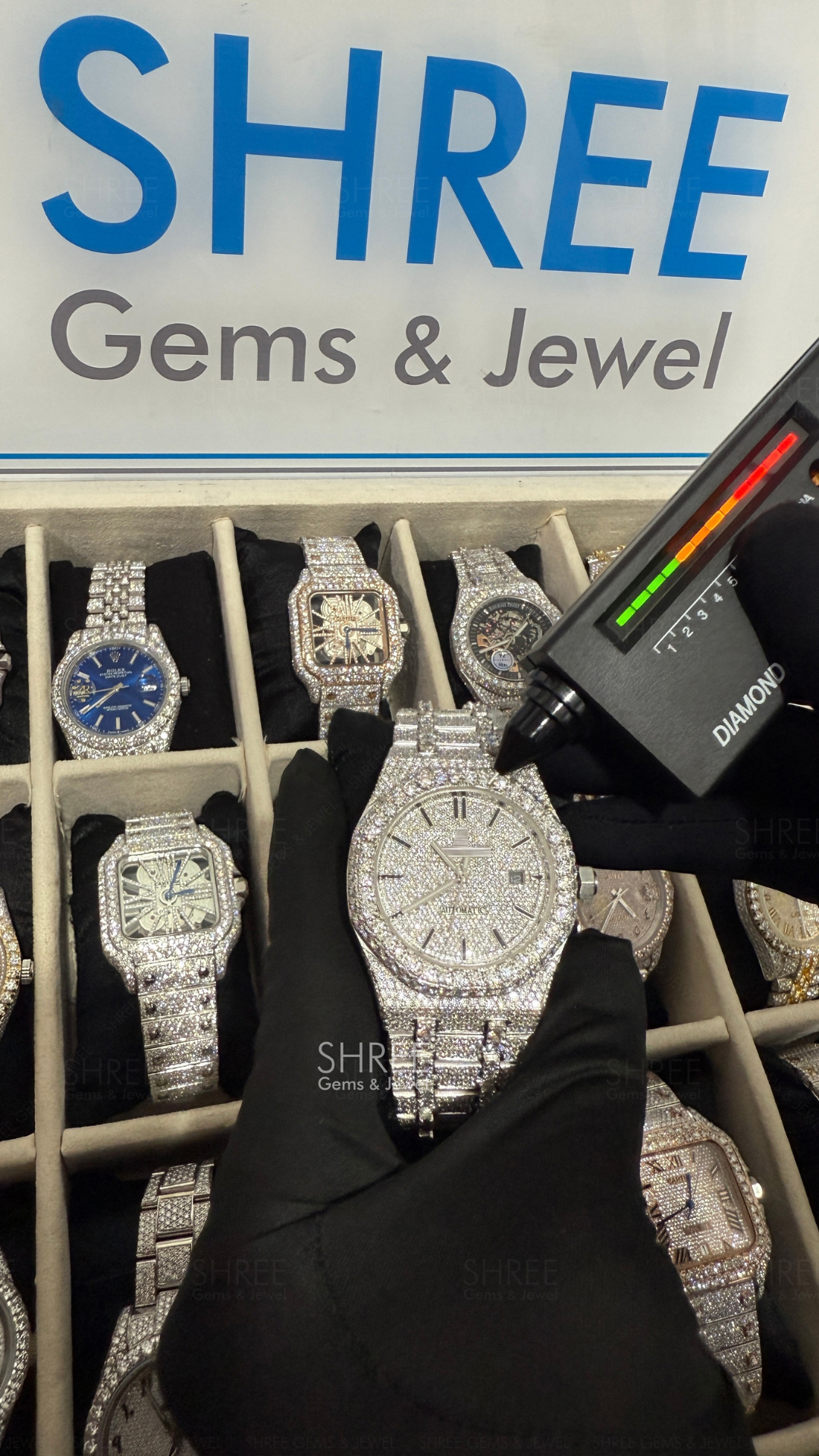 Testing View of Luxury Ap icedout Moissanite Timepiece | 41 MM | White Gold Tone