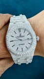 Hand View of Luxury Ap icedout Moissanite Timepiece | 41 MM | White Gold Tone