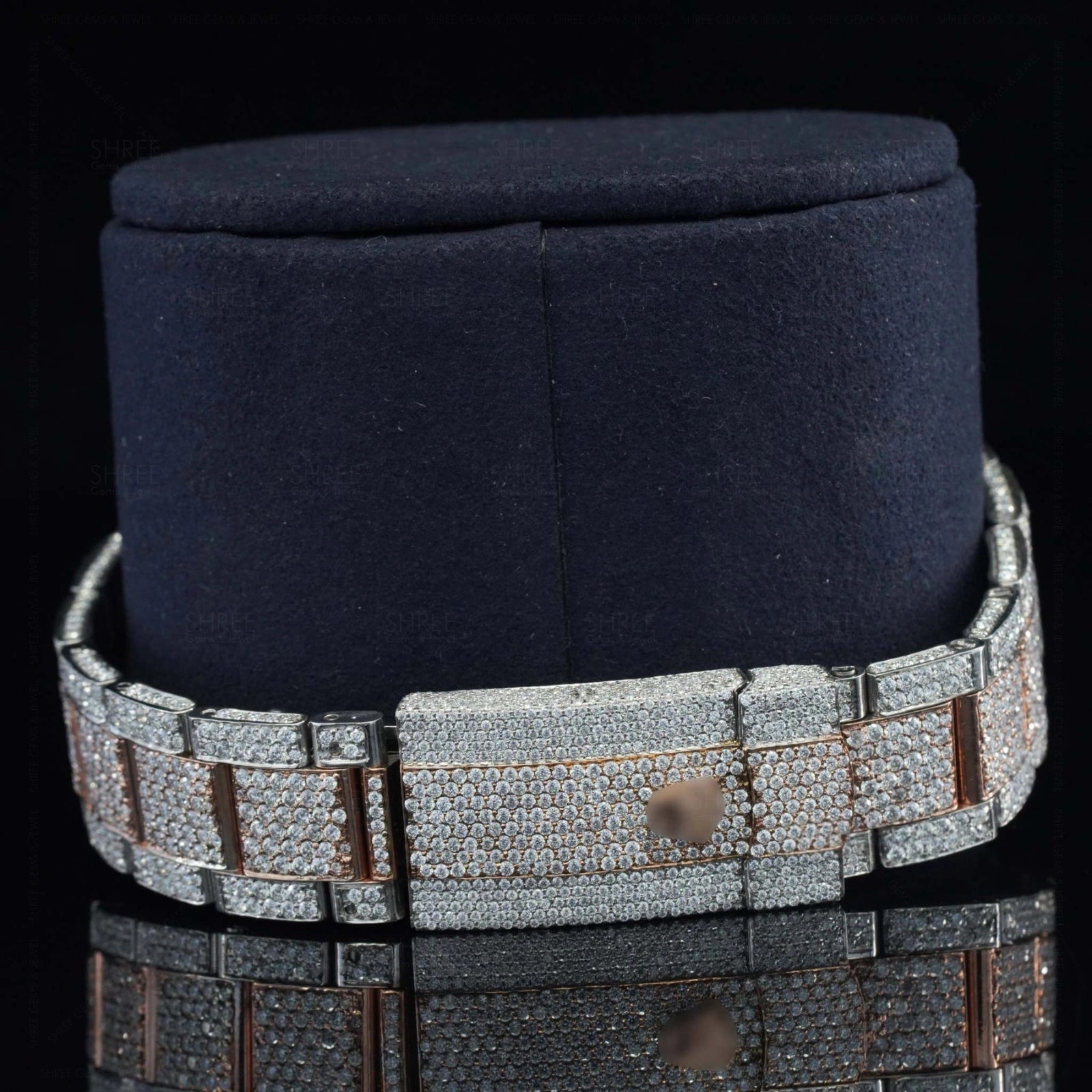 Back Side View of Luxury Moissanite Iced GMT Watch – Automatic Two Tone