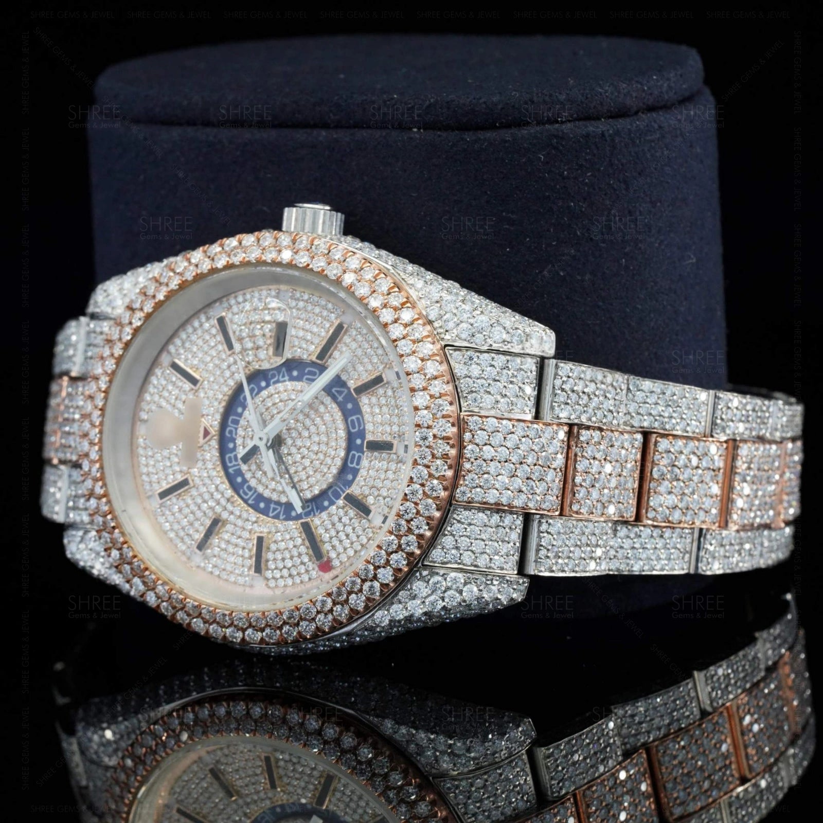 Side View of Luxury Moissanite Iced GMT Watch – Automatic Two Tone