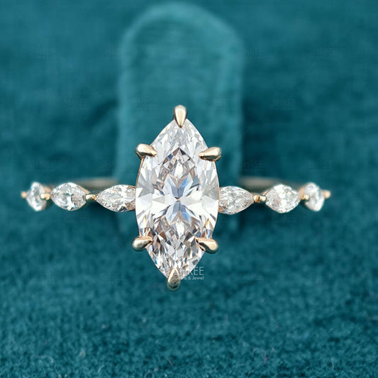Front View of Marquise Lab Diamond Engagement Ring
