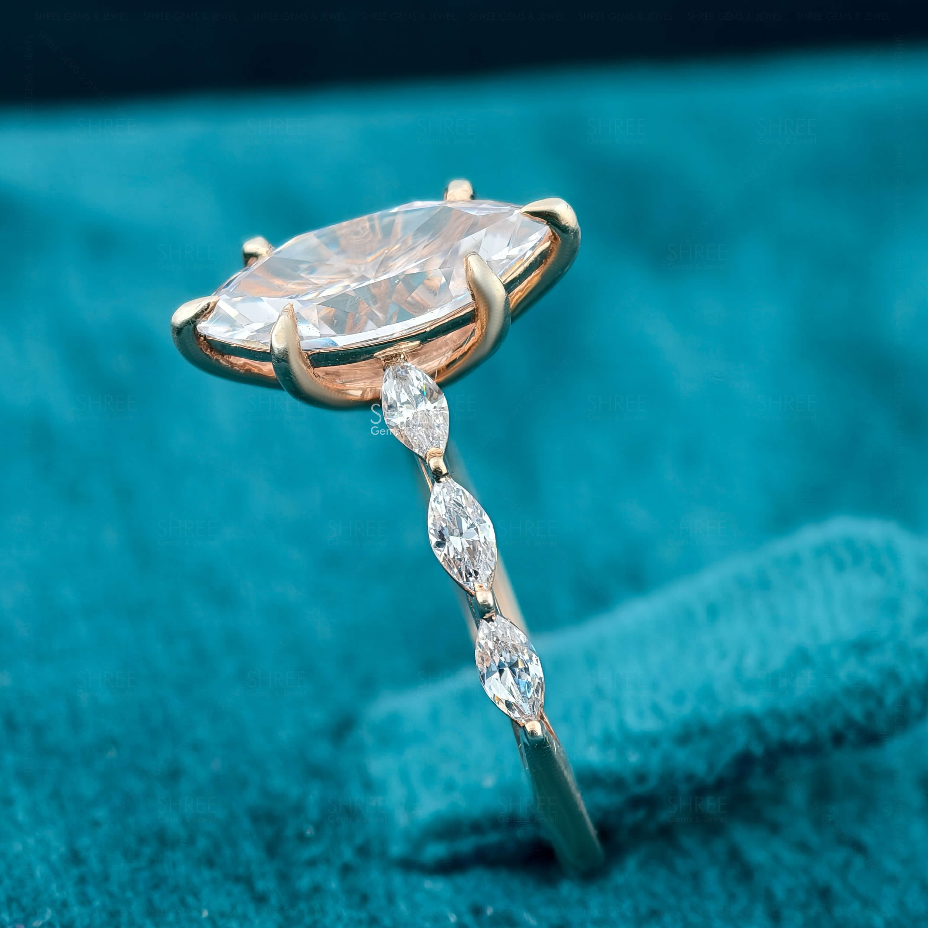 Side View of Marquise Lab Diamond Engagement Ring