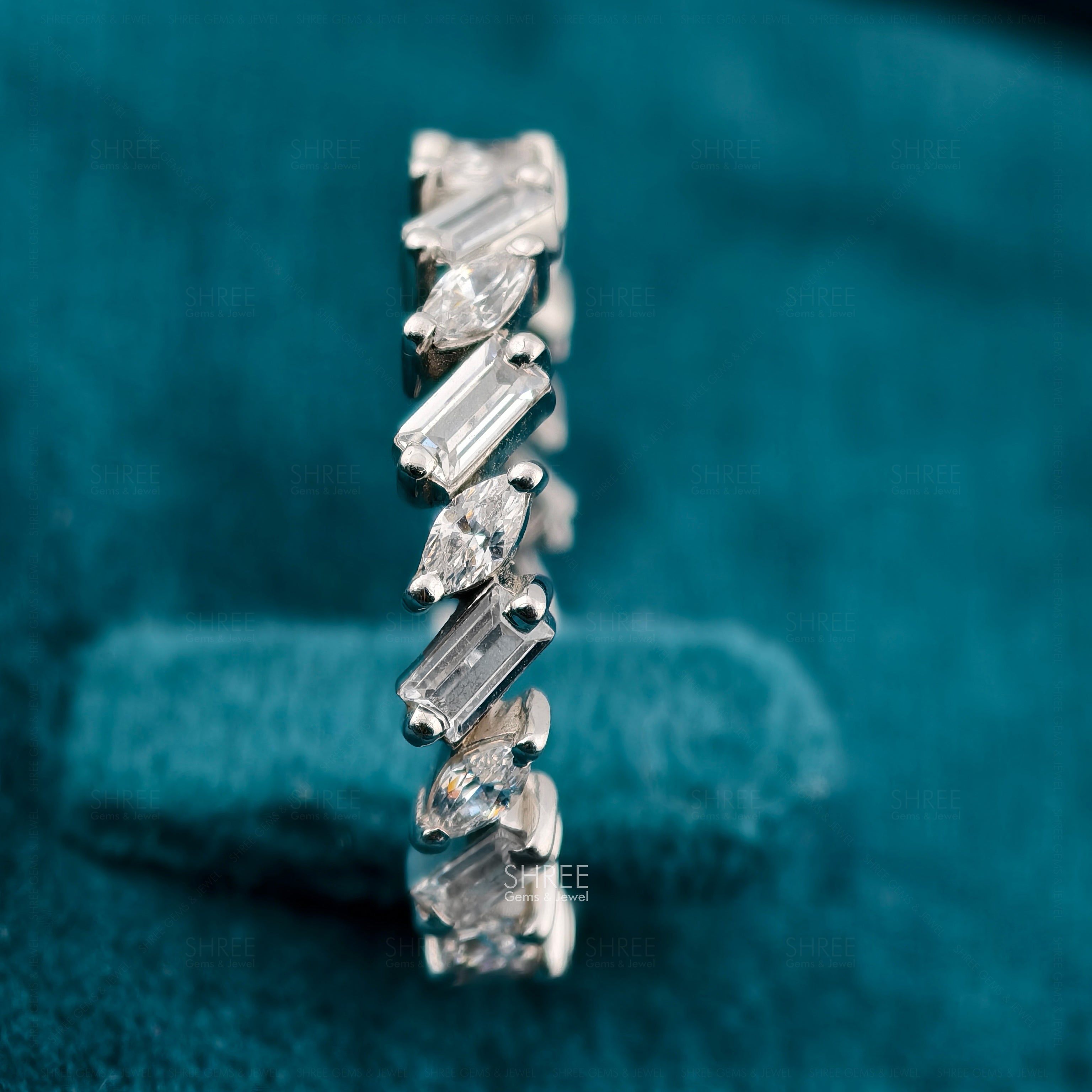 Marquise & Baguette Cut Lab Diamond Wedding Band