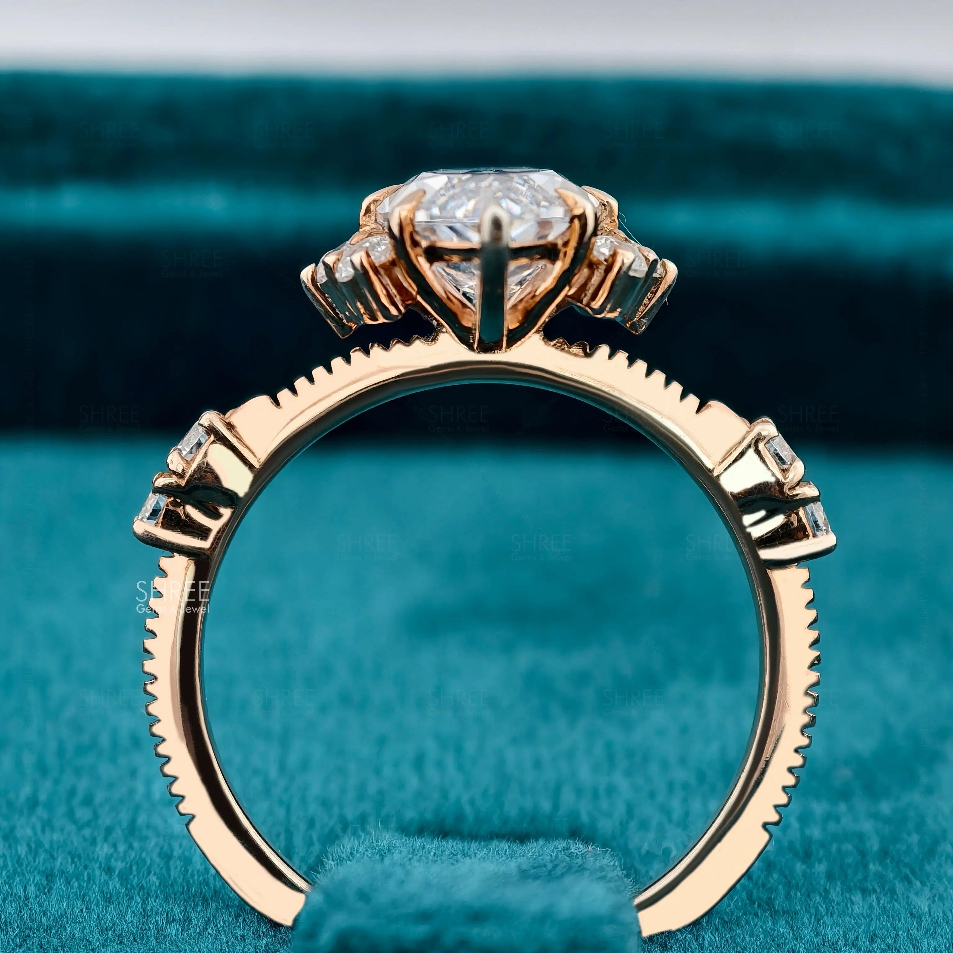 Full View Of Marquise Lab Grown Diamond Ring With Side Stones