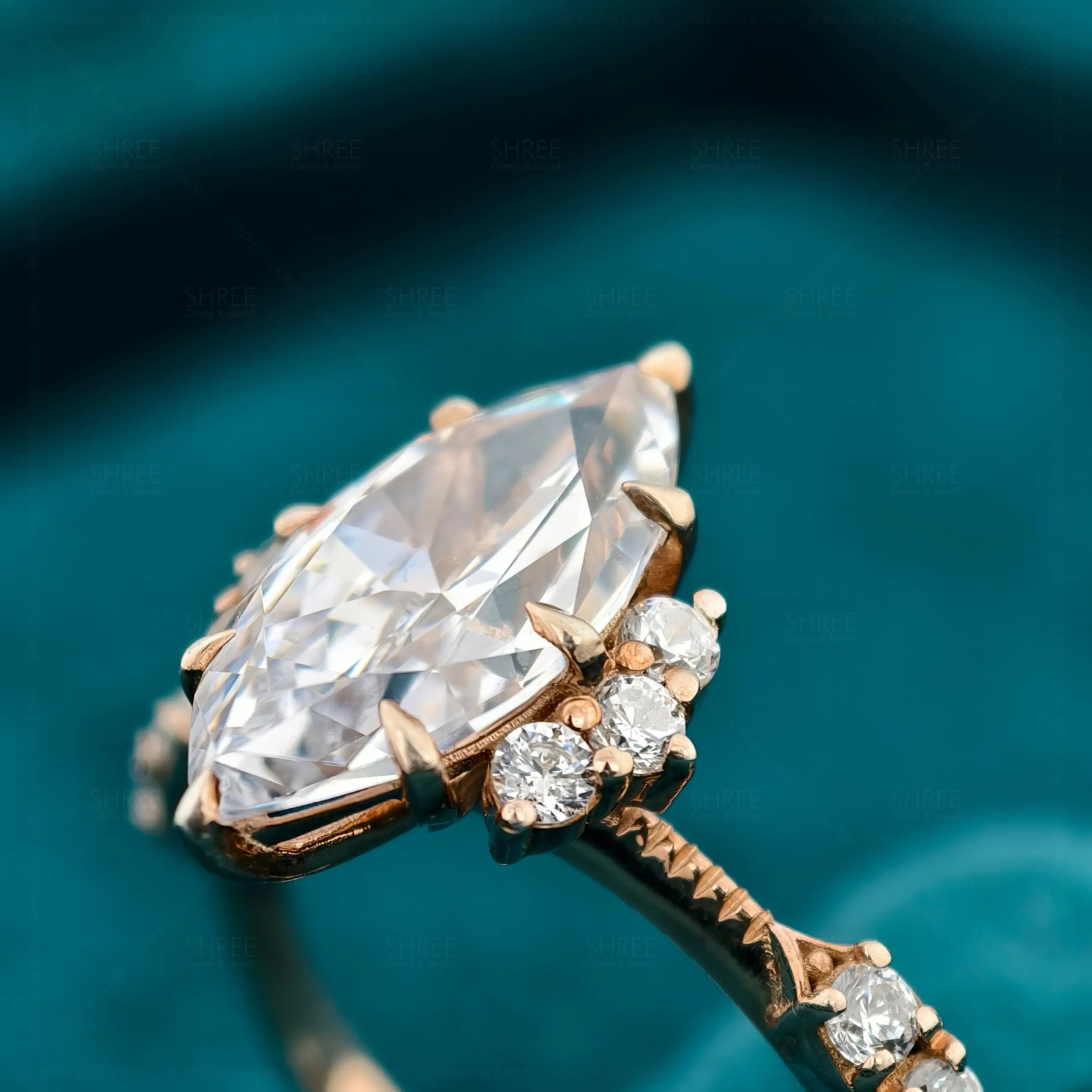 Side Close up View of Lab Created Marquise Diamond Ring