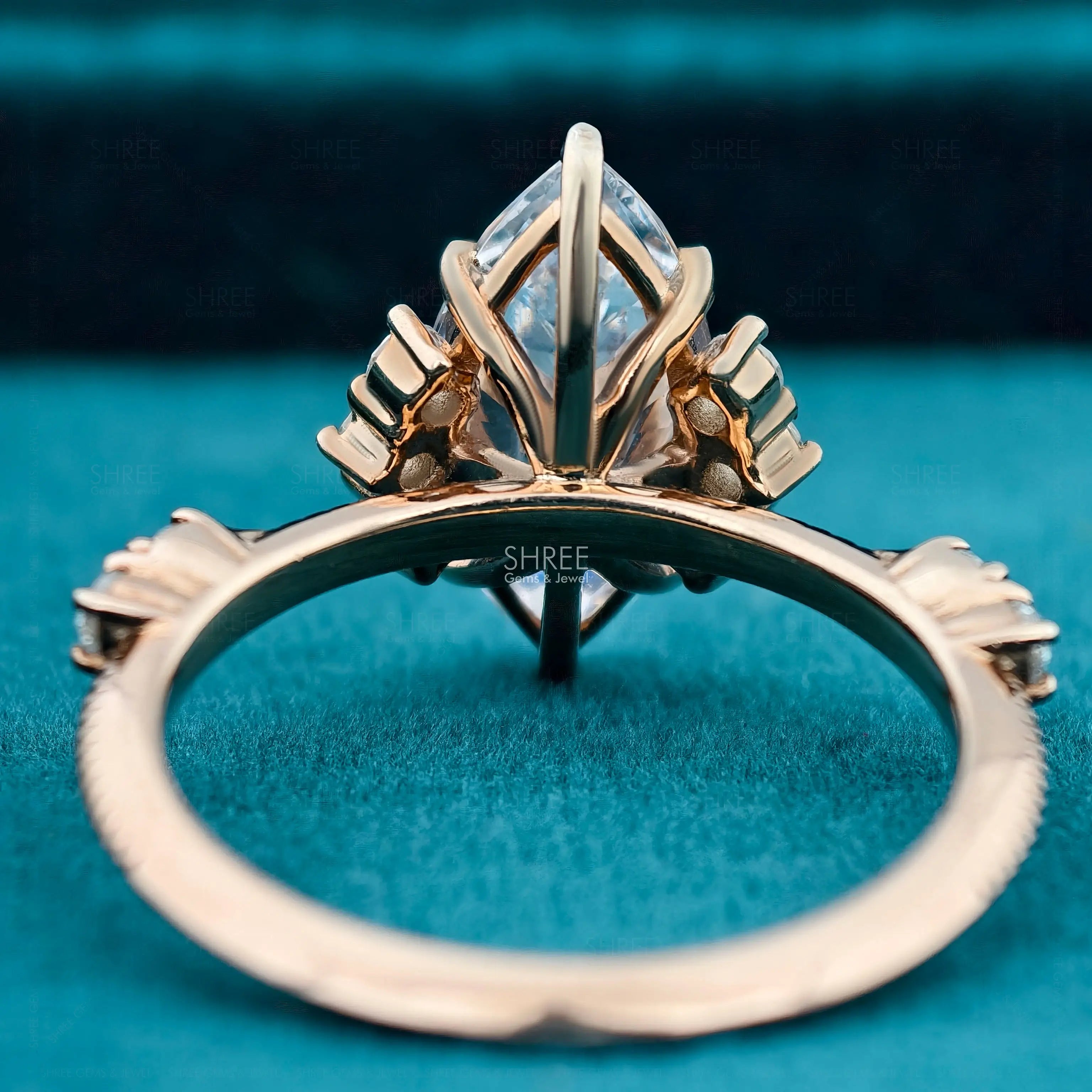 Back View Of Marquise Lab Grown Diamond Ring With Side Stones
