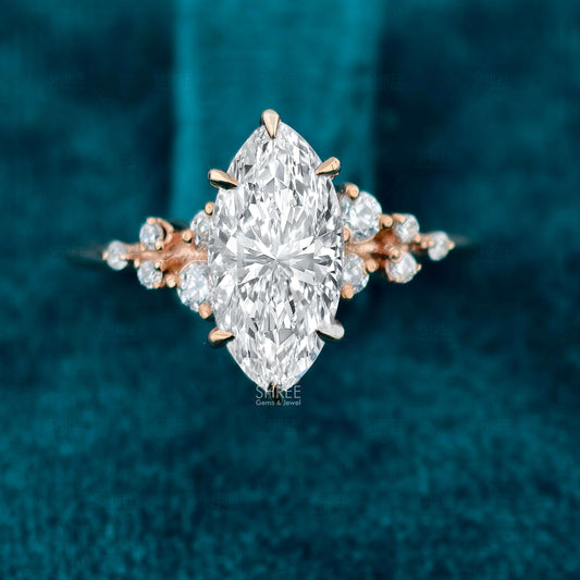 Front View Of Marquise Shaped Diamond Cluster Engagement Ring