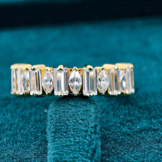 Front View Of Marquise & Baguette Lab Diamond Eternity Ring For Her