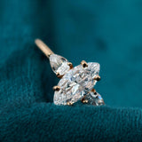 Detailed View of Marquise & Pear Cut Three Stone Lab Created Diamond Ring​