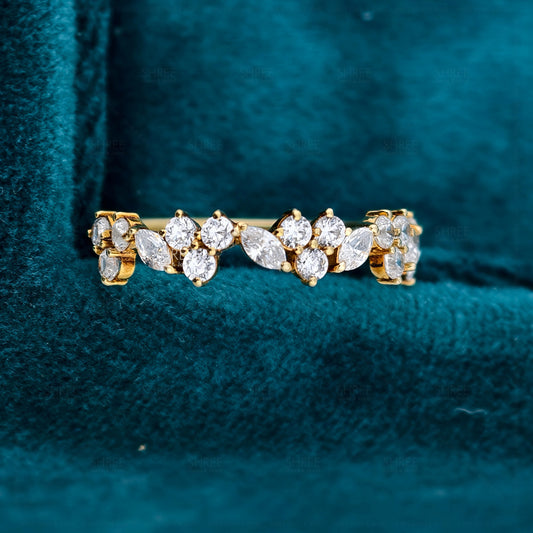 Front View of Round and Marquise Cluster Diamond Wedding Band​

