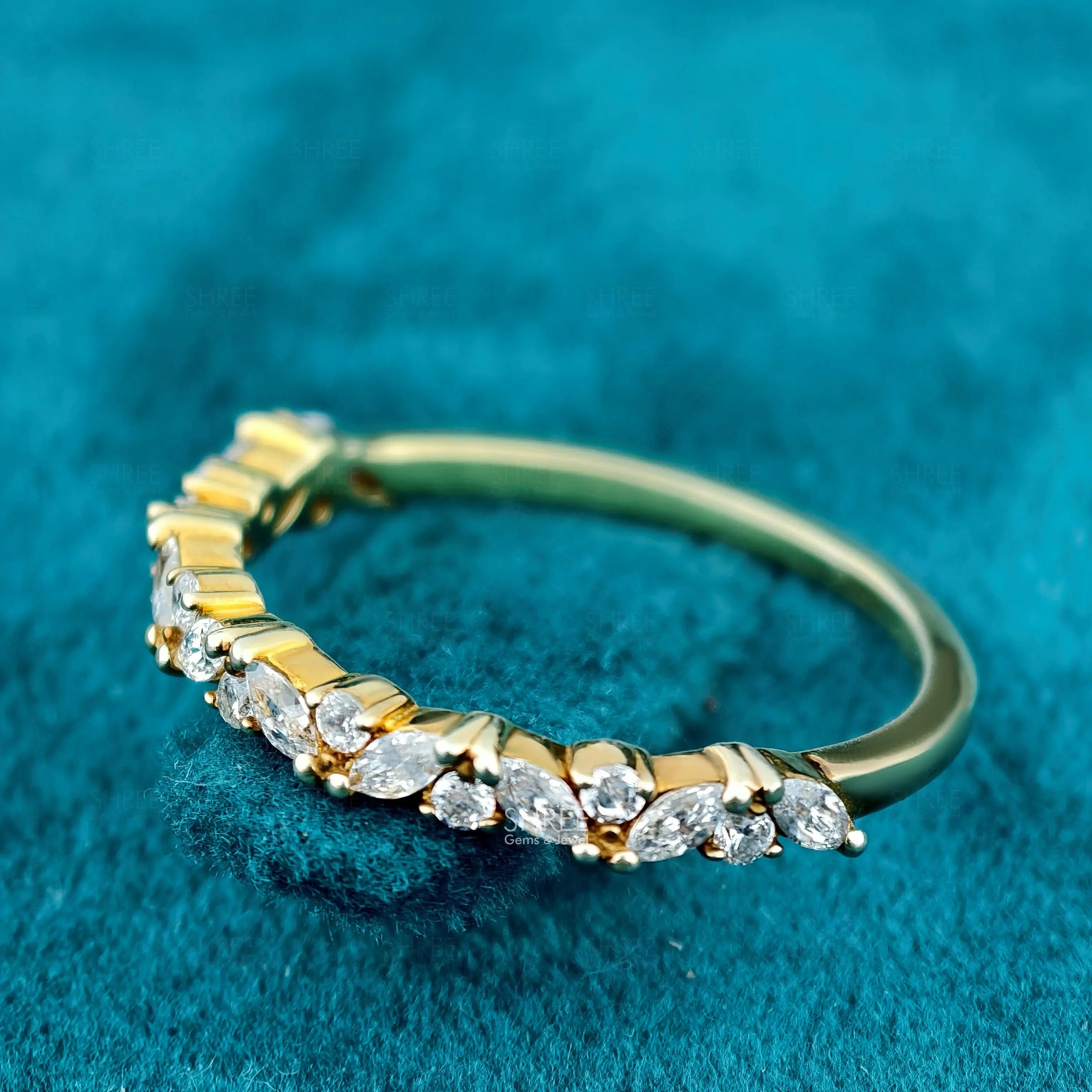 Marquise & Round Lab Diamond Half Eternity Band