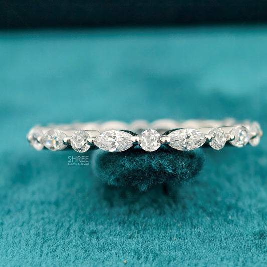 Front View Of Marquise and Round Diamond Band for Women 