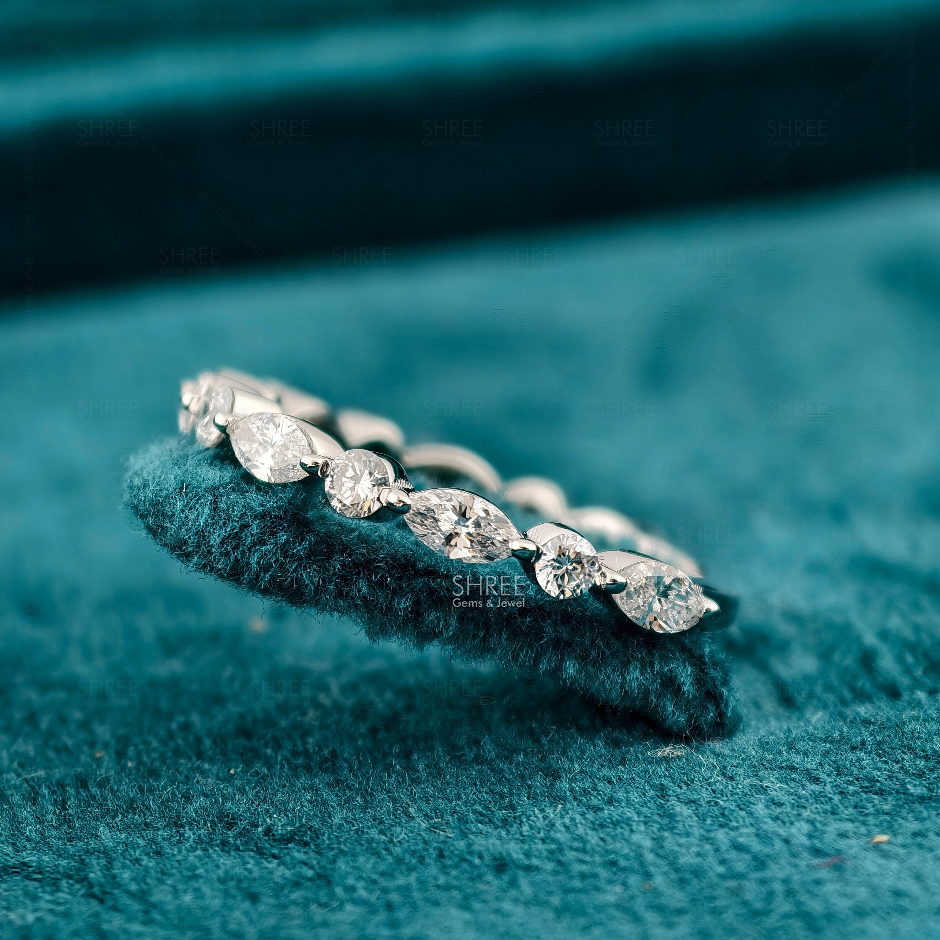 Side angle of Marquise and Round Diamond Eternity Ring​