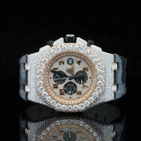Front View of Military Style Rubber Strap Watch 41mm – Rose Gold Tone Moissanite Dial
