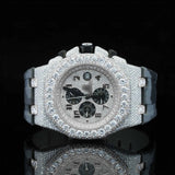 Front View of Military Style Rubber Strap Watch 41mm – White Gold Tone Moissanite Dial