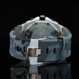 Back side View of Military Style Rubber Strap Watch 41mm – Rose Gold Tone Moissanite Dial