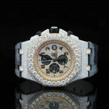 Front View of Military Style Rubber Strap Watch 41mm – Yellow Gold Tone Moissanite Dial