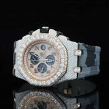 Close up View of Military Style Rubber Strap Watch 41mm – Rose Gold Tone Moissanite Dial
