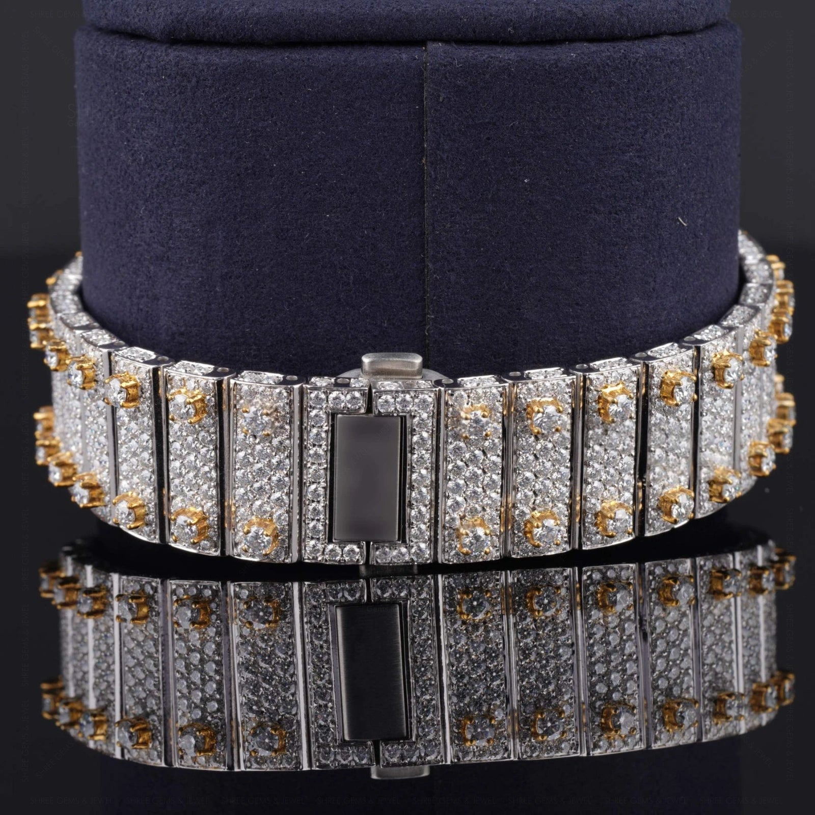 Backside view of Moissanite Square Watch in Roman Dial  41 MM  Yellow Gold Tone