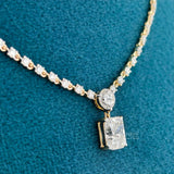 side view of mixed shape diamond necklace
