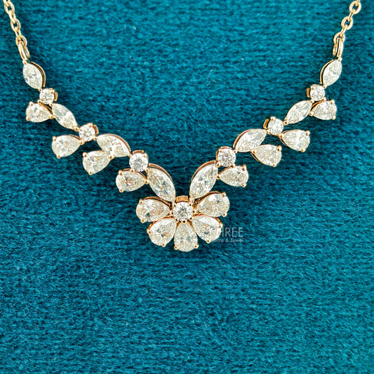 front view of Multi Shape Floral Diamond Necklace