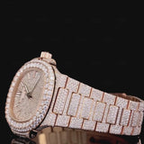Side view of Nautilus Fully Iced out Moissanite Diamond Watch  41 Mm  Rose Gold Tone