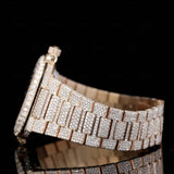 SIde angle of Nautilus Fully Iced out Moissanite Diamond Watch  41 Mm  Rose Gold Tone