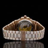 Back side view of Nautilus Fully Iced out Moissanite Diamond Watch  41 Mm  Rose Gold Tone