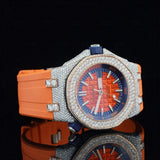 Side view of Sport Orange Rubber Strap Moissanite Watch 41mm Rose Gold Tone