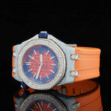 Close view of Sport Orange Rubber Strap Moissanite Watch 41mm Rose Gold Tone