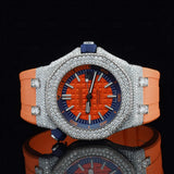 Front view of Sport Orange Rubber Strap Moissanite Watch 41mm White Gold Tone