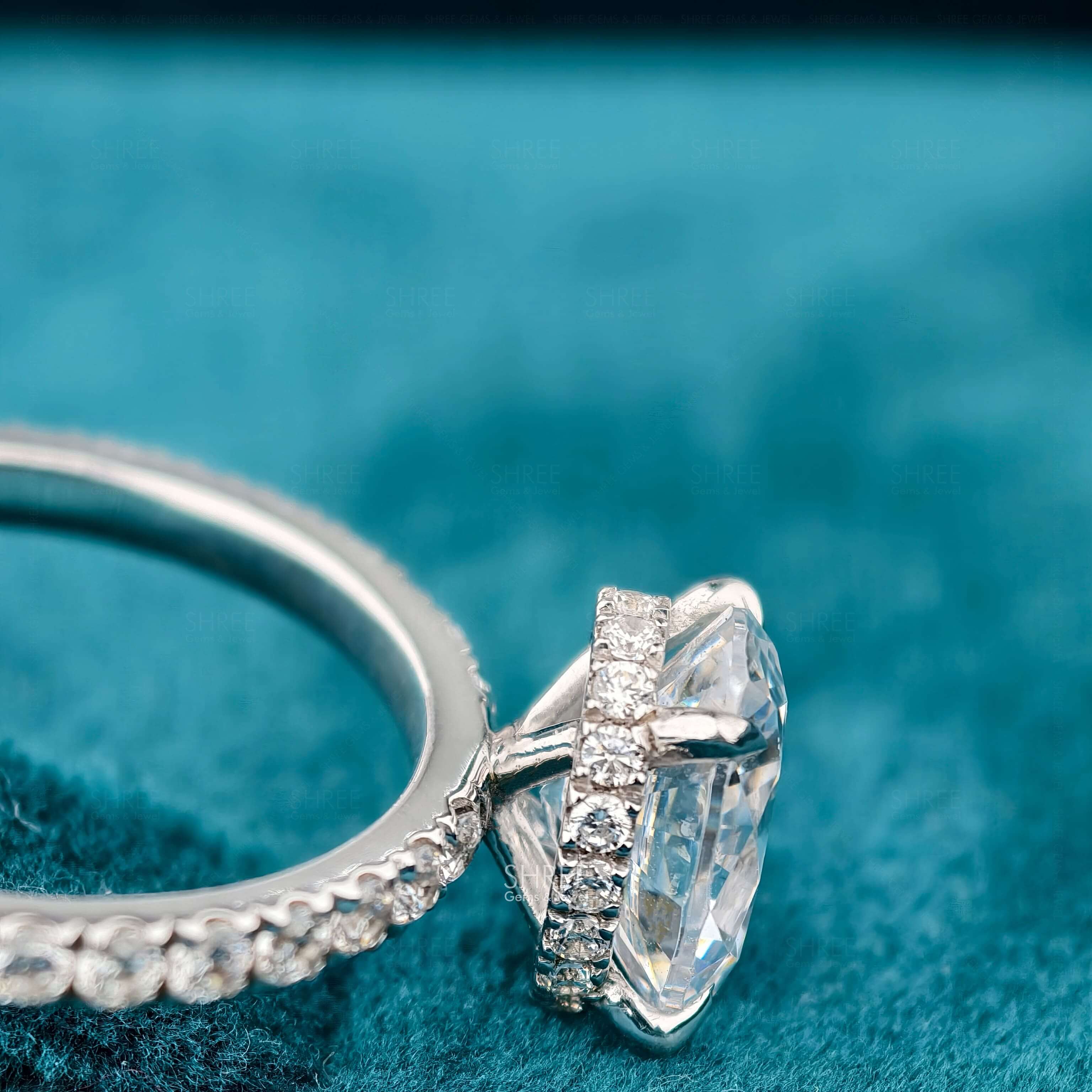 setting detail view of Oval Cut Diamond Hidden Halo Engagement Ring