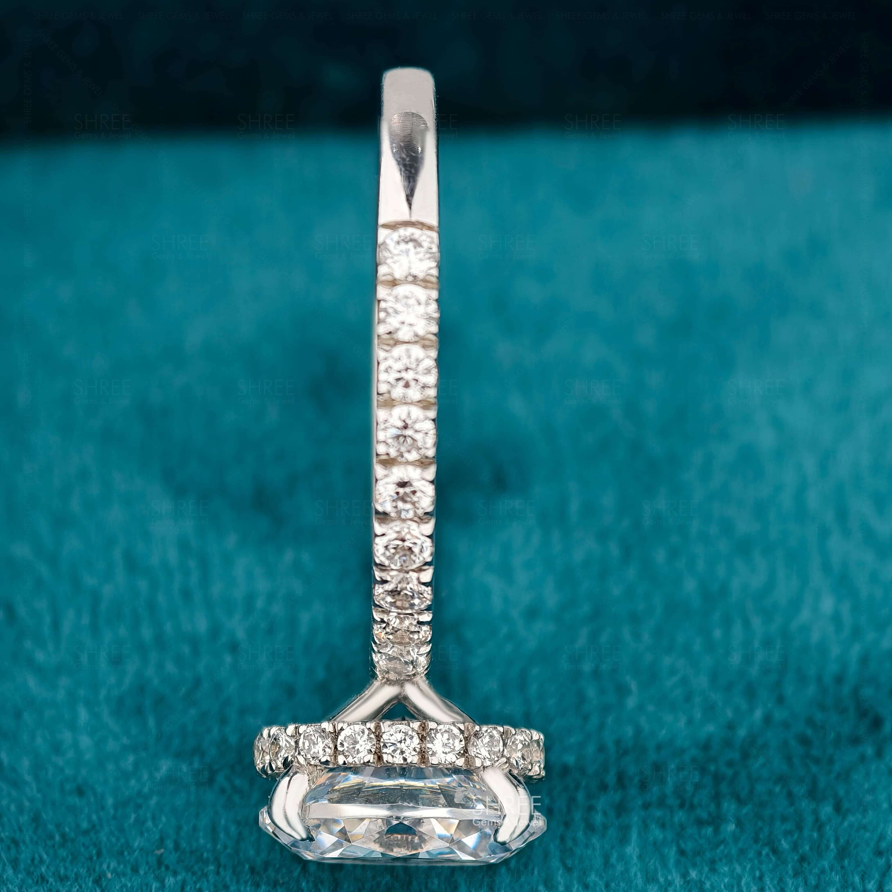 Close up view of Oval Cut Diamond Hidden Halo Engagement Ring