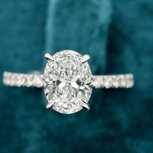 Front view of Oval Cut Diamond Hidden Halo Engagement Ring
