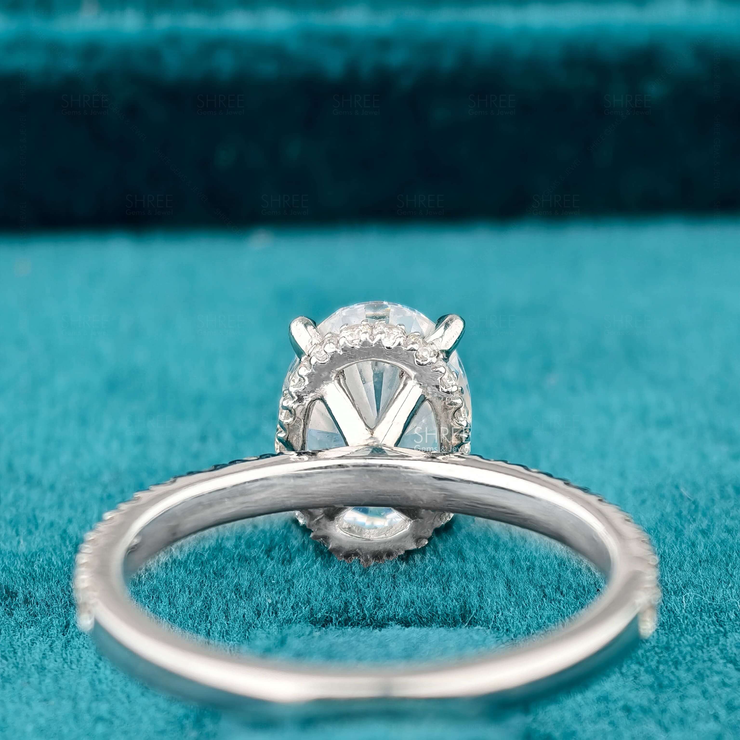 back side view of Oval Cut Diamond Hidden Halo Engagement Ring