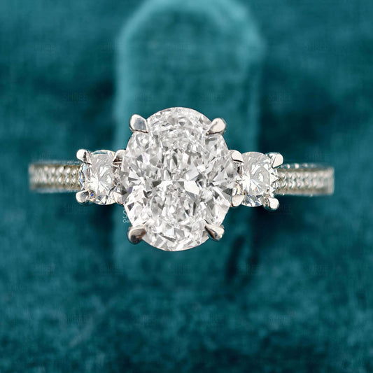 Front View Of Oval Cut Diamond Three Stone Engagement Ring