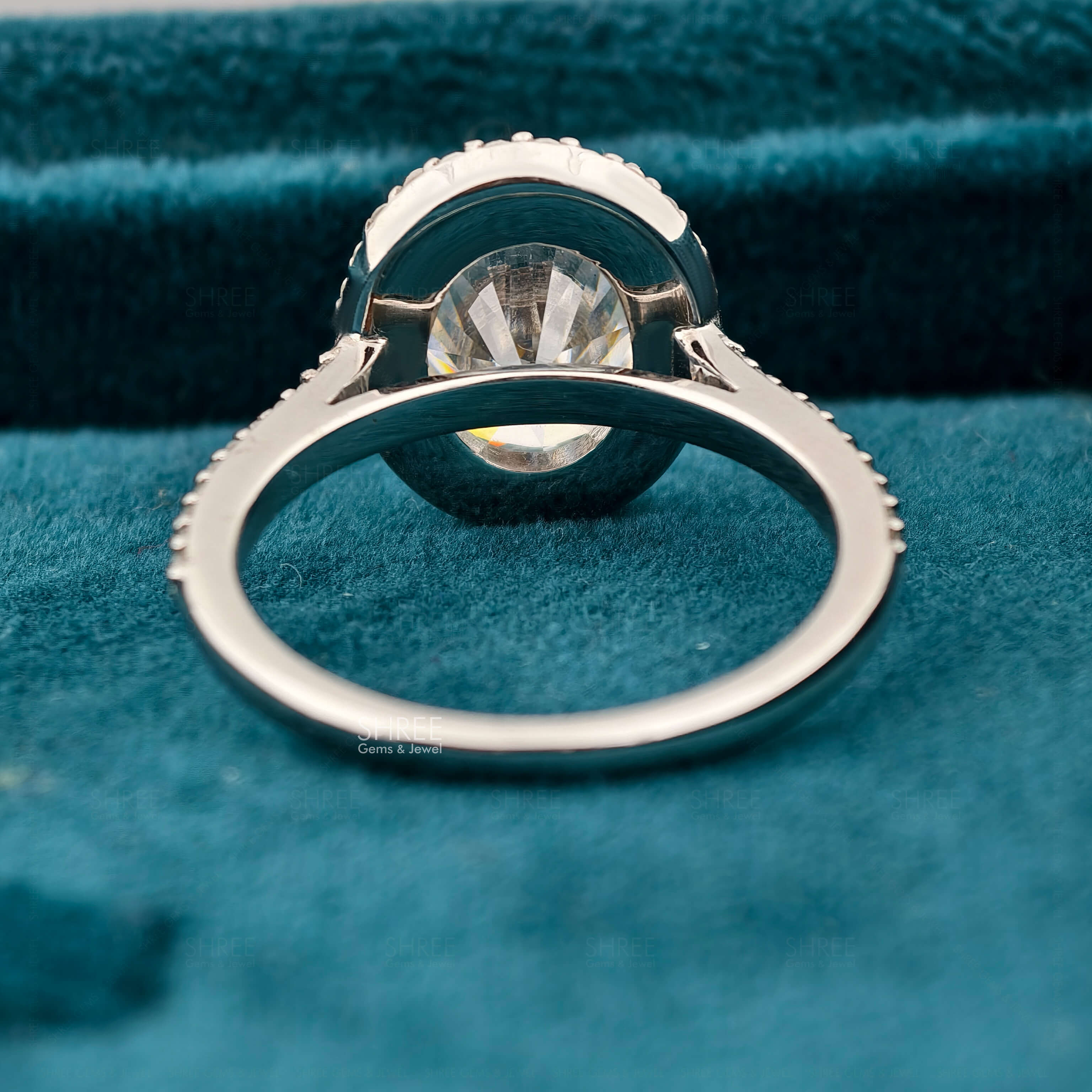 Back Side View of Oval Diamond Halo Engagement Ring