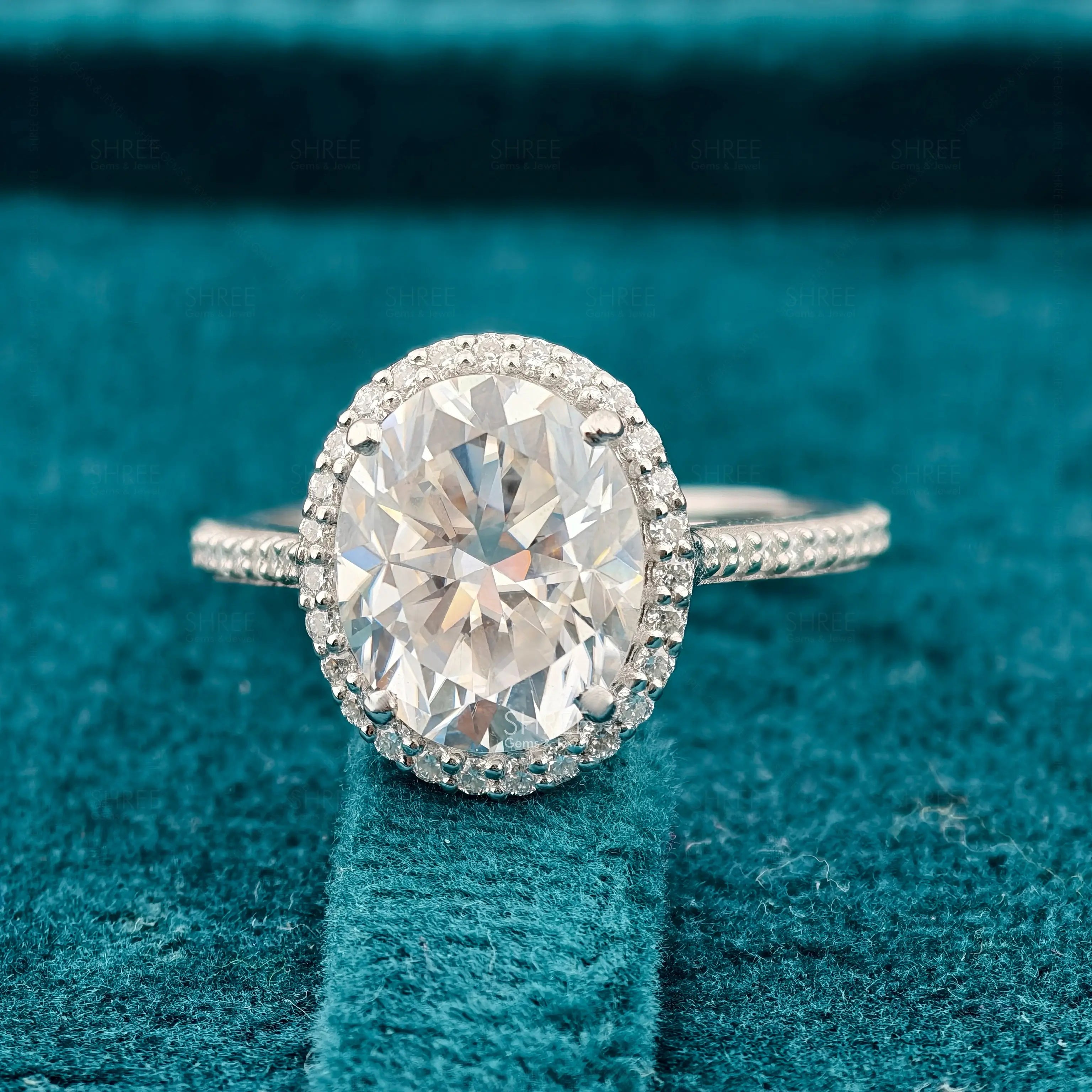 Front View of Oval Diamond Halo Engagement Ring