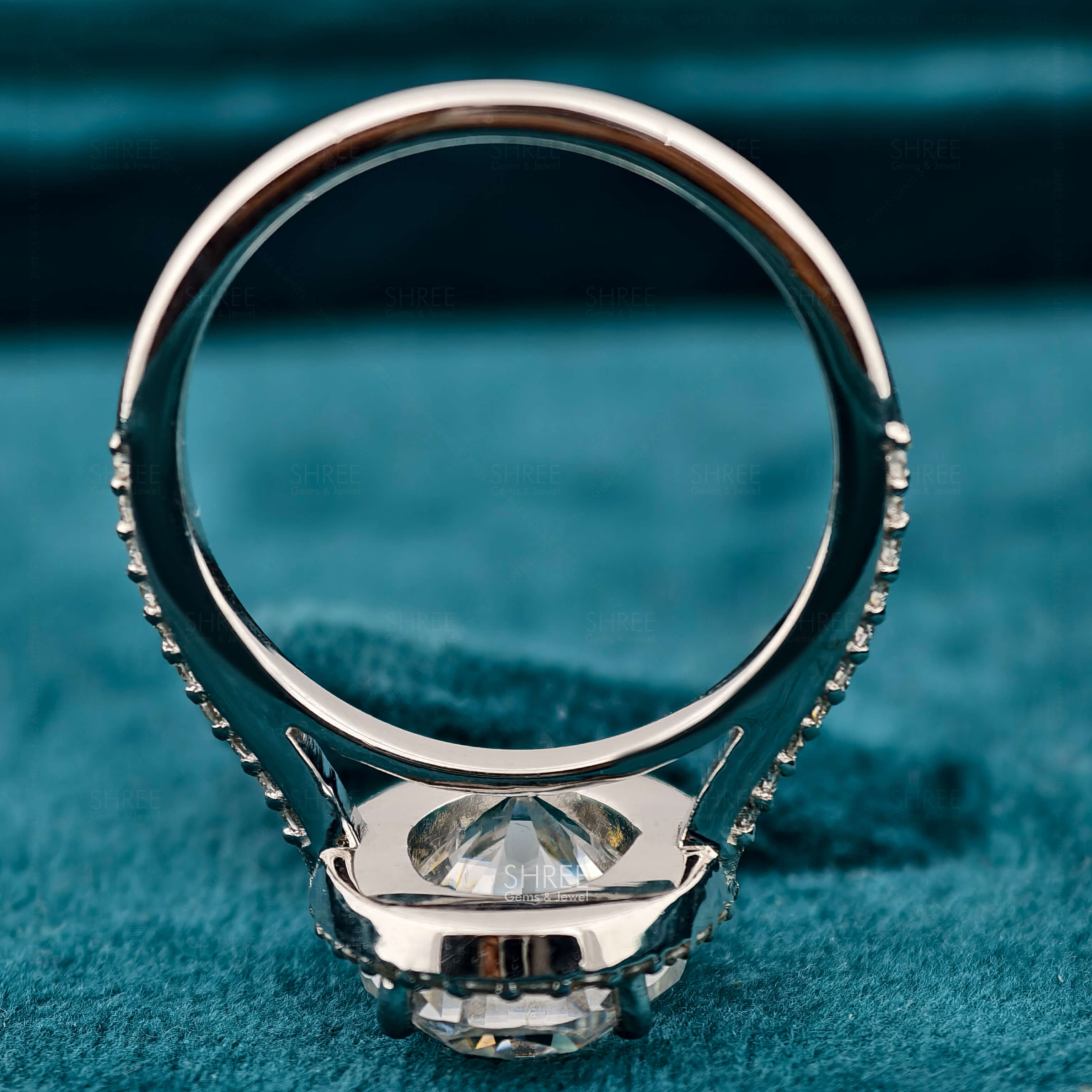 Upside Down View of Oval Diamond Halo Engagement Ring